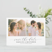 Romantische warme beige fotocollage save the date (Staand voorkant)