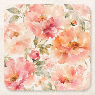 Romantische warme zomer watercolor bloesems kartonnen onderzetters