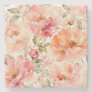 Romantische warme zomer watercolor bloesems stenen onderzetter