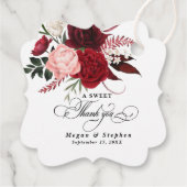 Romantische Water Kleur Bourgondië Floral Bruiloft Bedankjes Labels (Achterkant)