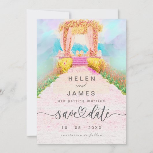 Romantische Watercolor Bloemenboog Save the Date (Voorkant)