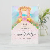 Romantische Watercolor Bloemenboog Save the Date (Staand voorkant)