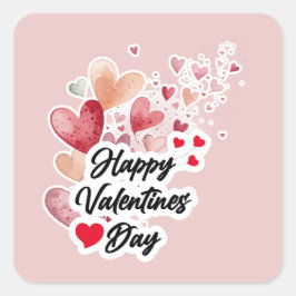 Romantische Watercolor Harten "Prettige Valentijns Vierkante Sticker