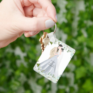 Romantische Watercolor Trouwdag Sleutelhanger