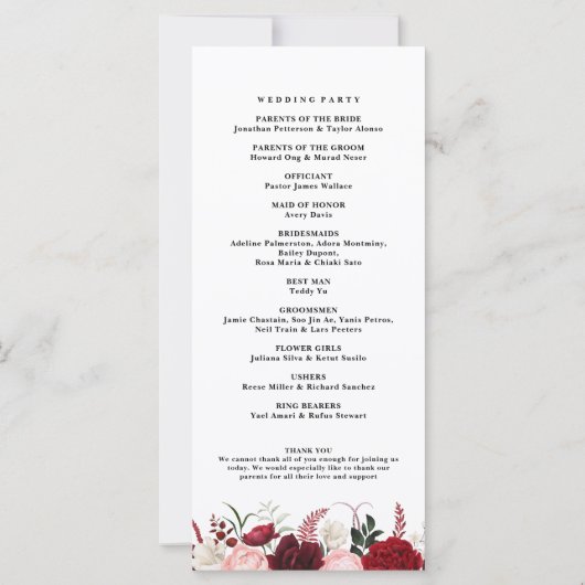 Romantische Waterkleur Bourgogne Bloemen Programma (Achterkant)