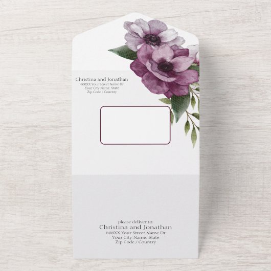 Romantische Waterverf Anemonen All In One Uitnodiging (Buitenkant)