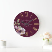 Romantische Waterverf Anemones op Merlot Grote Klok (Huis)