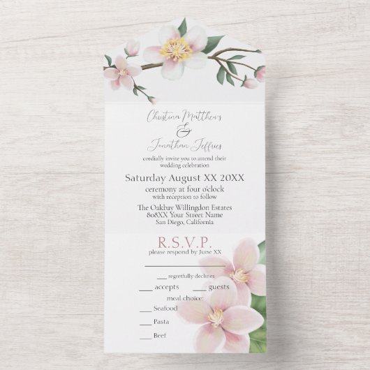 Romantische Waterverf Apple Blossom All In One Uitnodiging (Binnen)