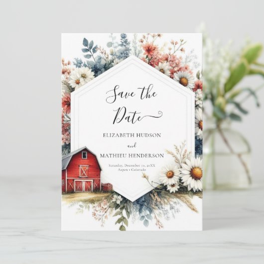 Romantische Waterverf Barnyard Wedding Save The Date (Staand voorkant)