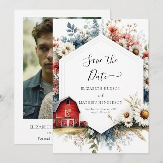 Romantische Waterverf Barnyard Wedding Save The Date (Voorkant / Achterkant)