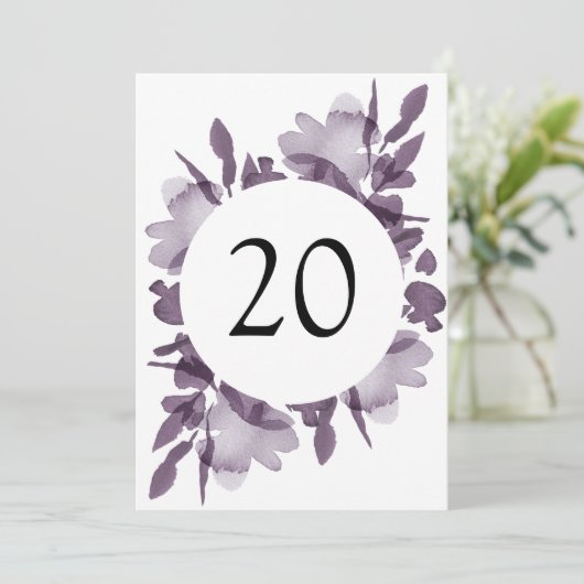 Romantische Waterverf Bloem Amethyst Trouwtafel (Staand voorkant)