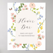 Romantische Waterverf Bloem Boeket Bar Teken Poster (Voorkant)