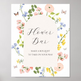 Romantische Waterverf Bloem Boeket Bar Teken Poster