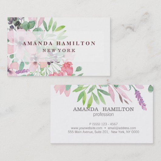 Romantische  Waterverf Bloem Bouquet Visitekaartje (Voorkant / Achterkant)