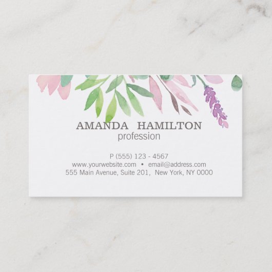 Romantische Waterverf Bloem Bouquet Visitekaartje (Achterkant)