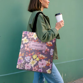 Romantische waterverf bloemen aangepaste naam & ci tote bag