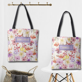 Romantische waterverf bloemen aangepaste naam & ci tote bag