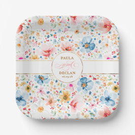 Romantische Waterverf Bloemen Boho Tuin Huwelijk Papieren Bordje