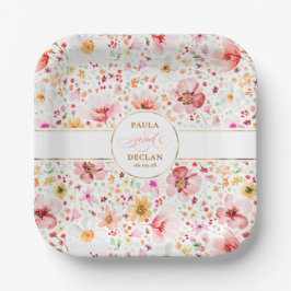 Romantische Waterverf Bloemen Boho Tuin Huwelijk Papieren Bordje