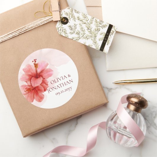 Romantische Waterverf bloemen bruiloft Ronde Sticker (Geschenken)