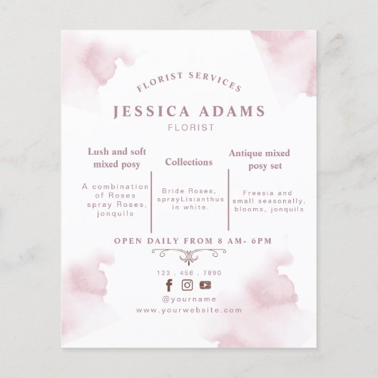 Romantische waterverf bloemen Flyer (Achterkant)