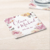 Romantische waterverf bloemen kartonnen onderzetters (Schuin)