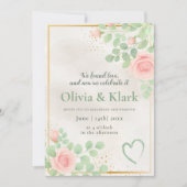 Romantische waterverf bloemen met roze rozen bruil kaart (Voorkant)