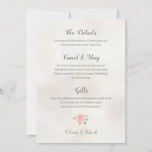 Romantische waterverf bloemen met roze rozen bruil kaart (Achterkant)