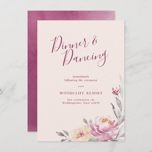 Romantische waterverf bloemen ontvangst kaart (Voorkant / Achterkant)