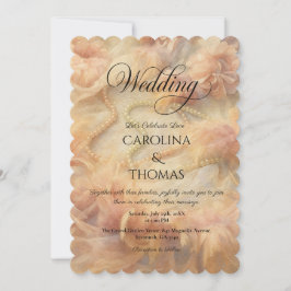 Romantische Waterverf Bloemen Parels Veren Trouwen Kaart