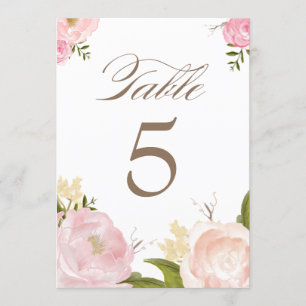 Romantische waterverf bloemen tafel nummers kaart