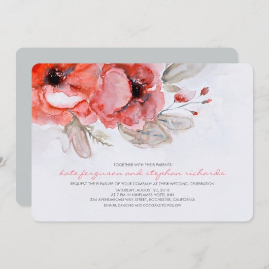 Romantische Waterverf Bloemen Whimsical Bruiloft Kaart (Voorkant / Achterkant)