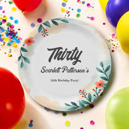 Romantische Waterverf Bloemen Zomer 30e Verjaardag Papieren Bordje