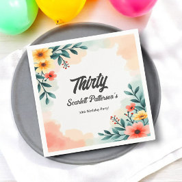 Romantische Waterverf Bloemen Zomer 30e Verjaardag Servet