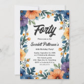 Romantische Waterverf Bloemen Zomer 40e Verjaardag Kaart (Voorkant)