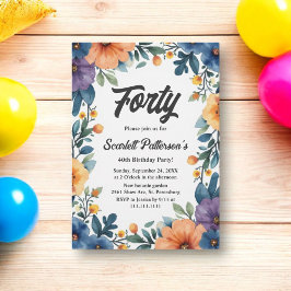 Romantische Waterverf Bloemen Zomer 40e Verjaardag Kaart