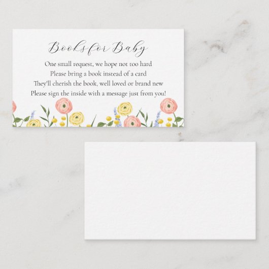 Romantische Waterverf Bloemenboeken voor Baby Informatiekaartje (Voorkant / Achterkant)