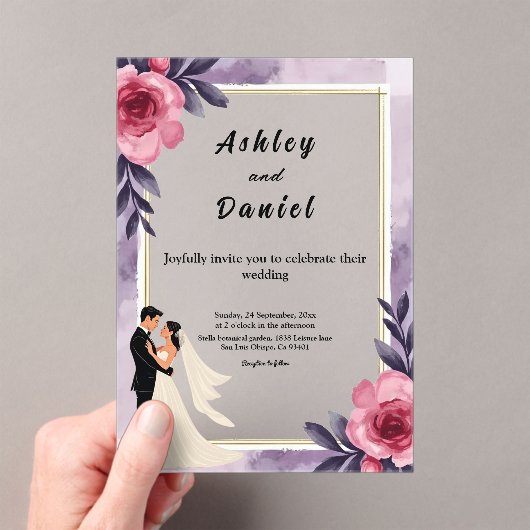 Romantische Waterverf Bloemenbruid en bruidegom br Acryl Uitnodigingen (Insitu (Draagbaar))