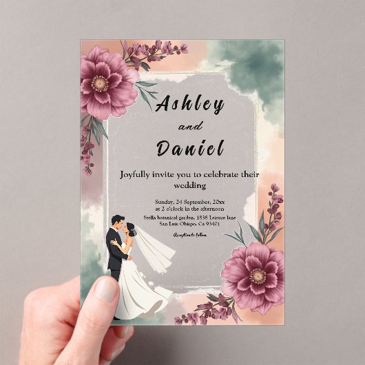 Romantische Waterverf Bloemenbruid en bruidegom br Acryl Uitnodigingen (Insitu (Draagbaar))