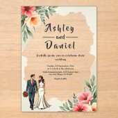 Romantische Waterverf Bloemenbruid en bruidegom br Acryl Uitnodigingen (Voorkant)