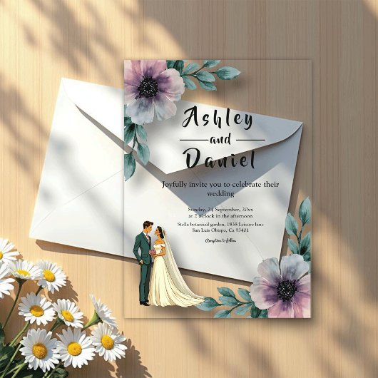 Romantische Waterverf Bloemenbruid en bruidegom br Acryl Uitnodigingen