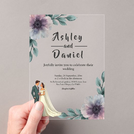 Romantische Waterverf Bloemenbruid en bruidegom br Acryl Uitnodigingen (Insitu (Draagbaar))