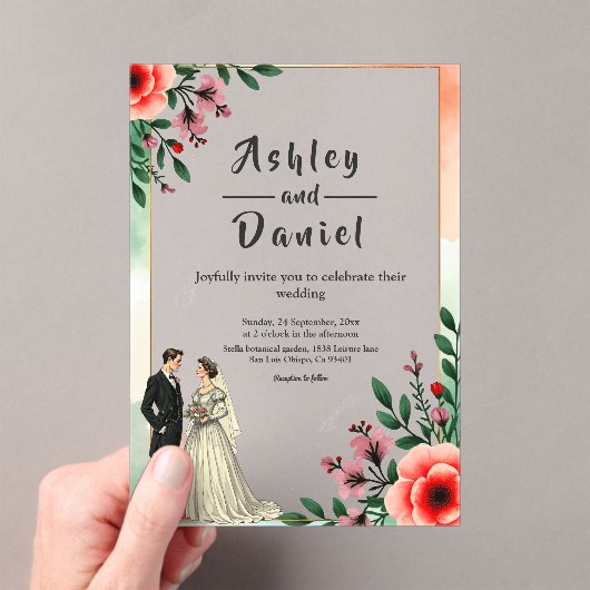 Romantische Waterverf Bloemenbruid en bruidegom br Acryl Uitnodigingen (Insitu (Draagbaar))