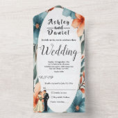 Romantische Waterverf Bloemenbruid en bruidegom br All In One Uitnodiging (Binnen)