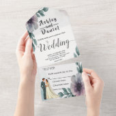 Romantische Waterverf Bloemenbruid en bruidegom br All In One Uitnodiging (Afscheurbaar)