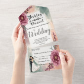 Romantische Waterverf Bloemenbruid en bruidegom br All In One Uitnodiging (Afscheurbaar)