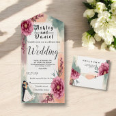 Romantische Waterverf Bloemenbruid en bruidegom br All In One Uitnodiging