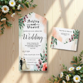 Romantische Waterverf Bloemenbruid en bruidegom br All In One Uitnodiging