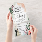 Romantische Waterverf Bloemenbruid en bruidegom br All In One Uitnodiging (Afscheurbaar)