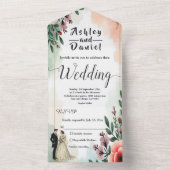 Romantische Waterverf Bloemenbruid en bruidegom br All In One Uitnodiging (Binnen)